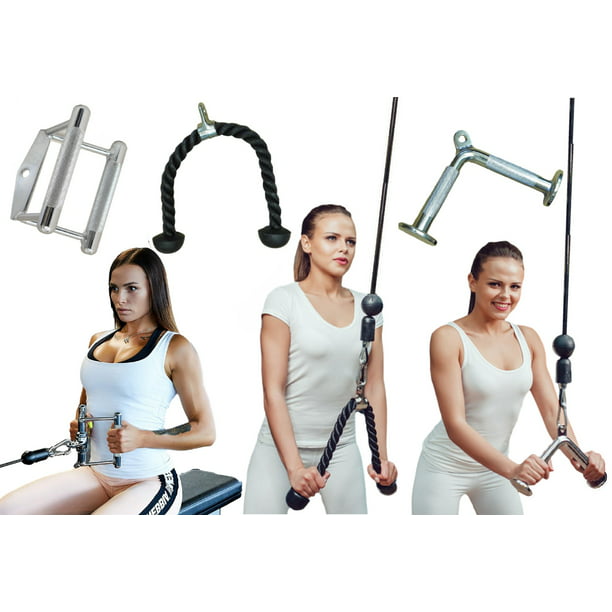 Double D Handle Cable Machine Attachment Triceps V Shaped Pull Down Bar Rowing Workout for Home Gym Weight Fitness 